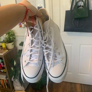 White hightop platform converse